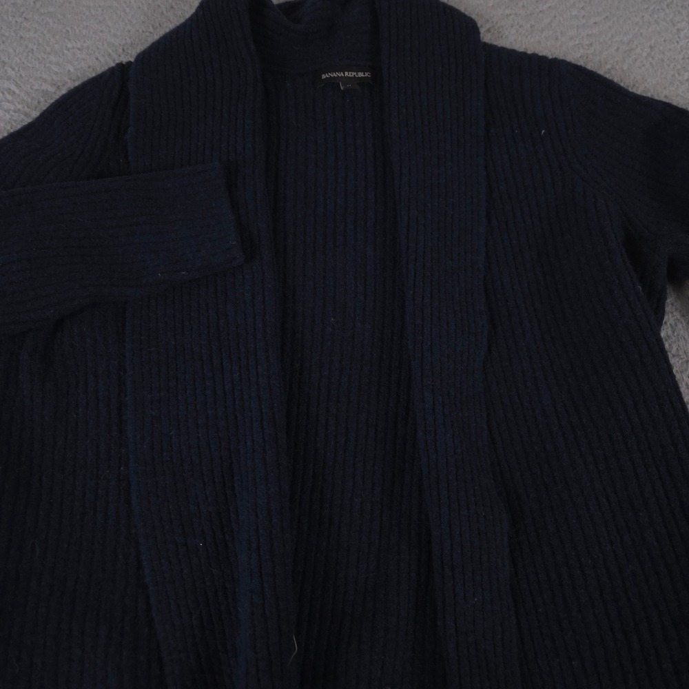 Banana Republic Sweater Womens M Navy Stretch Merino Cardigan Ribbed Longline